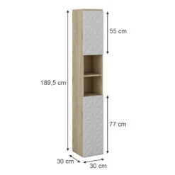 Badschrank "Edge" Weiß/Eiche 30 X 189.5 Cm Mit 2 Türen Und 3 Fächer Vicco -Möbel Store 20232912 m5666 03 ol