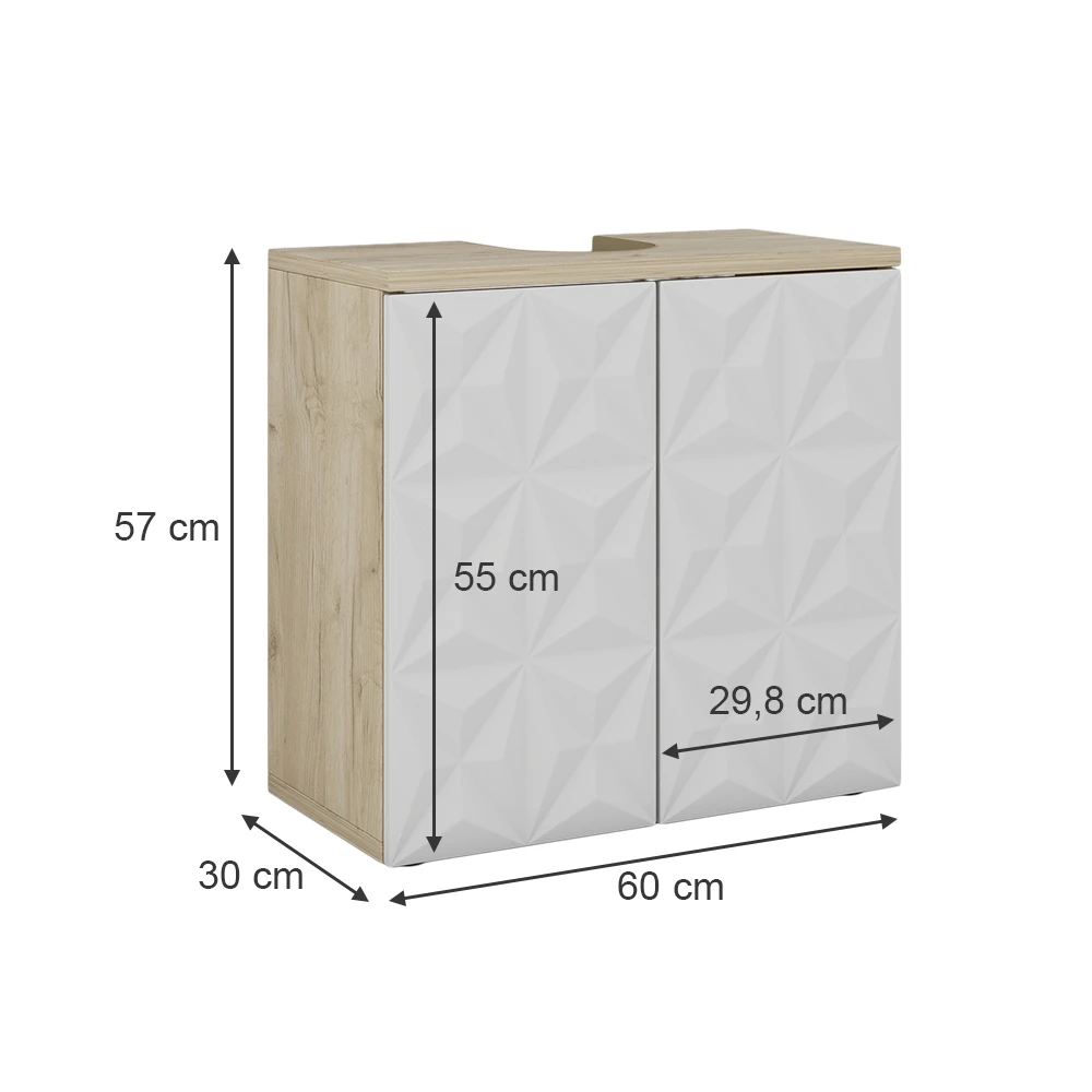 Waschbeckenunterschrank "Edge" Weiß/Eiche 60 X 57 Cm Mit 2 Türen Vicco 5 Waschbeckenunterschrank "Edge" Weiß/Eiche 60 X 57 Cm Mit 2 Türen Vicco – Bild 3