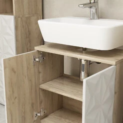 Waschbeckenunterschrank "Edge" Weiß/Eiche 60 X 57 Cm Mit 2 Türen Vicco 14 Waschbeckenunterschrank "Edge" Weiß/Eiche 60 X 57 Cm Mit 2 Türen Vicco -Möbel Store 20233012 m5667 05 ol