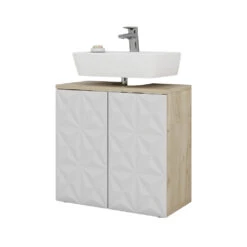 Waschbeckenunterschrank "Edge" Weiß/Eiche 60 X 57 Cm Mit 2 Türen Vicco 16 Waschbeckenunterschrank "Edge" Weiß/Eiche 60 X 57 Cm Mit 2 Türen Vicco -Möbel Store 20233012 m5667 07 ol