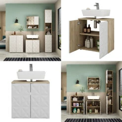 Waschbeckenunterschrank "Edge" Weiß/Eiche 60 X 57 Cm Mit 2 Türen Vicco 17 Waschbeckenunterschrank "Edge" Weiß/Eiche 60 X 57 Cm Mit 2 Türen Vicco -Möbel Store 20233012 m5667 08 ol