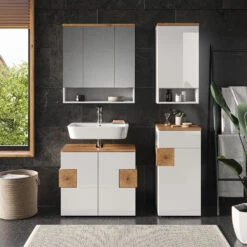 Badschrank "Eden" Weiß Hochglanz/Artisan-Eiche 40 X 77.5 Cm Mit 4 Fächer Vicco