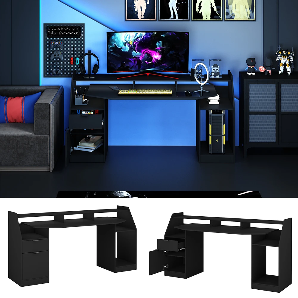 Gaming Tisch "Sonic" Schwarz 179.8 X 48 Cm Mit Schubladen Oskar Store 4 Gaming Tisch "Sonic" Schwarz 179.8 X 48 Cm Mit Schubladen Oskar Store – Bild 2