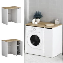 Waschmaschinenschrank "Viktor" Weiß/Eiche 93.5 X 88.5 Cm Mit 3 Fächer Oskar-Store 10 Waschmaschinenschrank "Viktor" Weiß/Eiche 93.5 X 88.5 Cm Mit 3 Fächer Oskar-Store -Möbel Store 20233412 m5692 02 ol