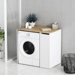 Waschmaschinenschrank "Viktor" Weiß/Eiche 93.5 X 88.5 Cm Mit 3 Fächer Oskar-Store 12 Waschmaschinenschrank "Viktor" Weiß/Eiche 93.5 X 88.5 Cm Mit 3 Fächer Oskar-Store -Möbel Store 20233412 m5692 04 ol