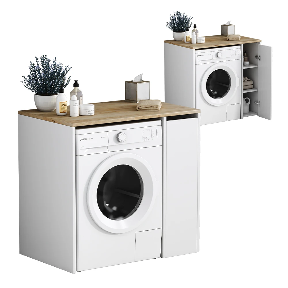 Waschmaschinenschrank "Viktor" Weiß/Eiche 93.5 X 88.5 Cm Mit 3 Fächer Oskar-Store 9 Waschmaschinenschrank "Viktor" Weiß/Eiche 93.5 X 88.5 Cm Mit 3 Fächer Oskar-Store – Bild 7