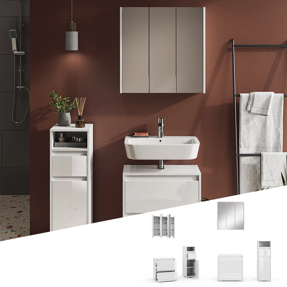 Badmöbel Set "Majest" Weiß/Weiß Hochglanz 3 Teile Vicco 4 Badmöbel Set "Majest" Weiß/Weiß Hochglanz 3 Teile Vicco – Bild 2