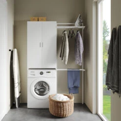 Waschmaschinenschrank "Martha" Weiß 64 X 190 Cm Mit 2 Langen Türen Oskar Store -Möbel Store 20233421 m5559 04 ol