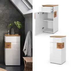 Midischrank "Eden" Weiß Hochglanz/Artisan-Eiche 40 X 84 Cm Vicco -Möbel Store 20233517 m5522 02 ol