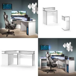 Gaming Tisch "Kron" Weiß/Grau 90 X 90 Cm Eckform Vicco -Möbel Store 20234321 m5771 08 ol