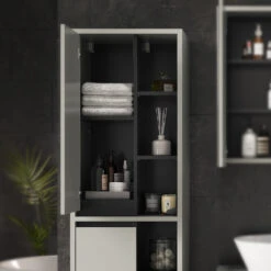 Badschrank "Viola" Grau/Anthrazit 50 X 170 Cm Mit Türen, Und Offenen Fächern Vicco -Möbel Store 20234710 m5587 05 ol