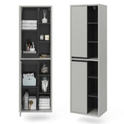 Badschrank "Viola" Grau/Anthrazit 50 X 170 Cm Mit Türen, Und Offenen Fächern Vicco -Möbel Store 20234710 m5587 07 ol