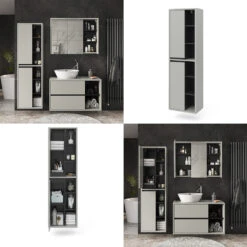 Badschrank "Viola" Grau/Anthrazit 50 X 170 Cm Mit Türen, Und Offenen Fächern Vicco -Möbel Store 20234710 m5587 08 ol