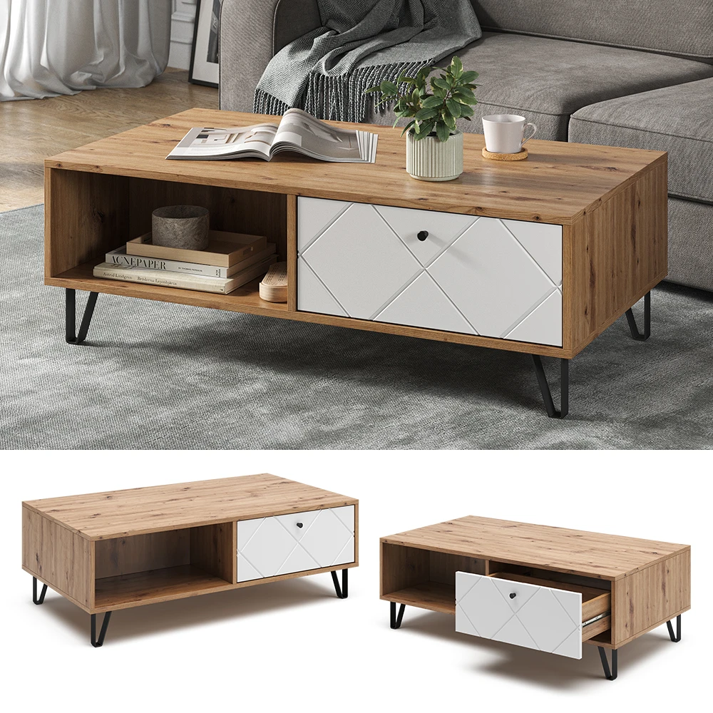 Couchtisch "Nizza" Artisan-Eiche/Weiß 110 X 37 Cm Vicco 4 Couchtisch "Nizza" Artisan-Eiche/Weiß 110 X 37 Cm Vicco – Bild 2