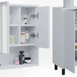 Badmöbel Set "Agasta" Weiß Hochglanz 4 Teile, Mit Hochschrank Vicco -Möbel Store 20234723 m5350 06 ol