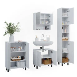 Badmöbel Set "Agasta" Weiß Hochglanz 4 Teile, Mit Hochschrank Vicco -Möbel Store 20234723 m5350 07 ol