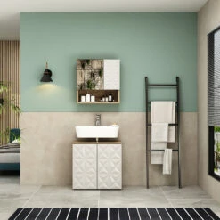 Badmöbel Set "Edge" Weiß/Eiche 2 Teile Vicco -Möbel Store 20235012 m5784 04 ol