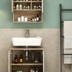 Badmöbel Set "Edge" Weiß/Eiche 2 Teile Vicco -Möbel Store 20235012 m5784 05 ol