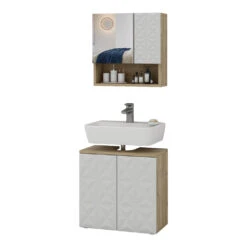 Badmöbel Set "Edge" Weiß/Eiche 2 Teile Vicco -Möbel Store 20235012 m5784 07 ol