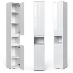 Badschrank "Majest" Weiß/Weiß Hochglanz 30.2 X 191.5 Cm Mit Türen Und Offenem Fach Vicco -Möbel Store 20235017 m5525 07 ol