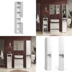 Badschrank "Majest" Weiß/Weiß Hochglanz 30.2 X 191.5 Cm Mit Türen Und Offenem Fach Vicco -Möbel Store 20235017 m5525 08 ol