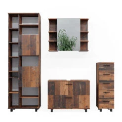 Badmöbel Set "Ilias" Eiche Rustikal 4 Teile, Mit Hochschrank Vicco