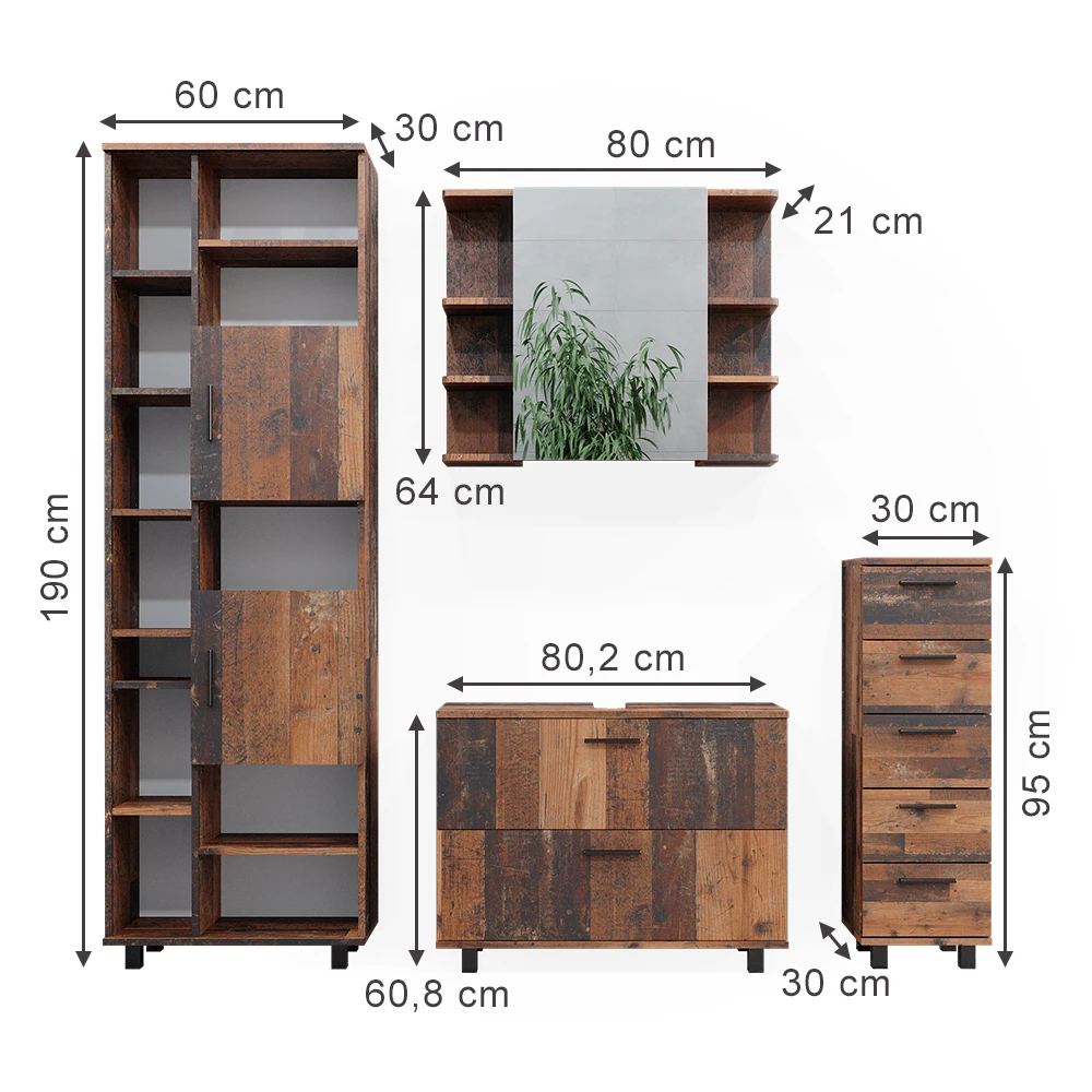 Badmöbel Set "Ilias" Eiche Rustikal 4 Teile, Mit Hochschrank Vicco 5 Badmöbel Set "Ilias" Eiche Rustikal 4 Teile, Mit Hochschrank Vicco – Bild 3