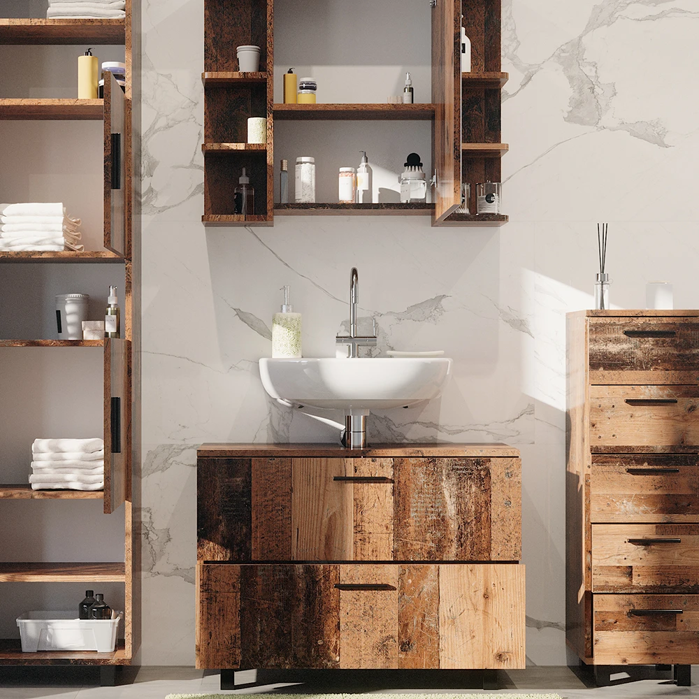 Badmöbel Set "Ilias" Eiche Rustikal 4 Teile, Mit Hochschrank Vicco 7 Badmöbel Set "Ilias" Eiche Rustikal 4 Teile, Mit Hochschrank Vicco – Bild 5