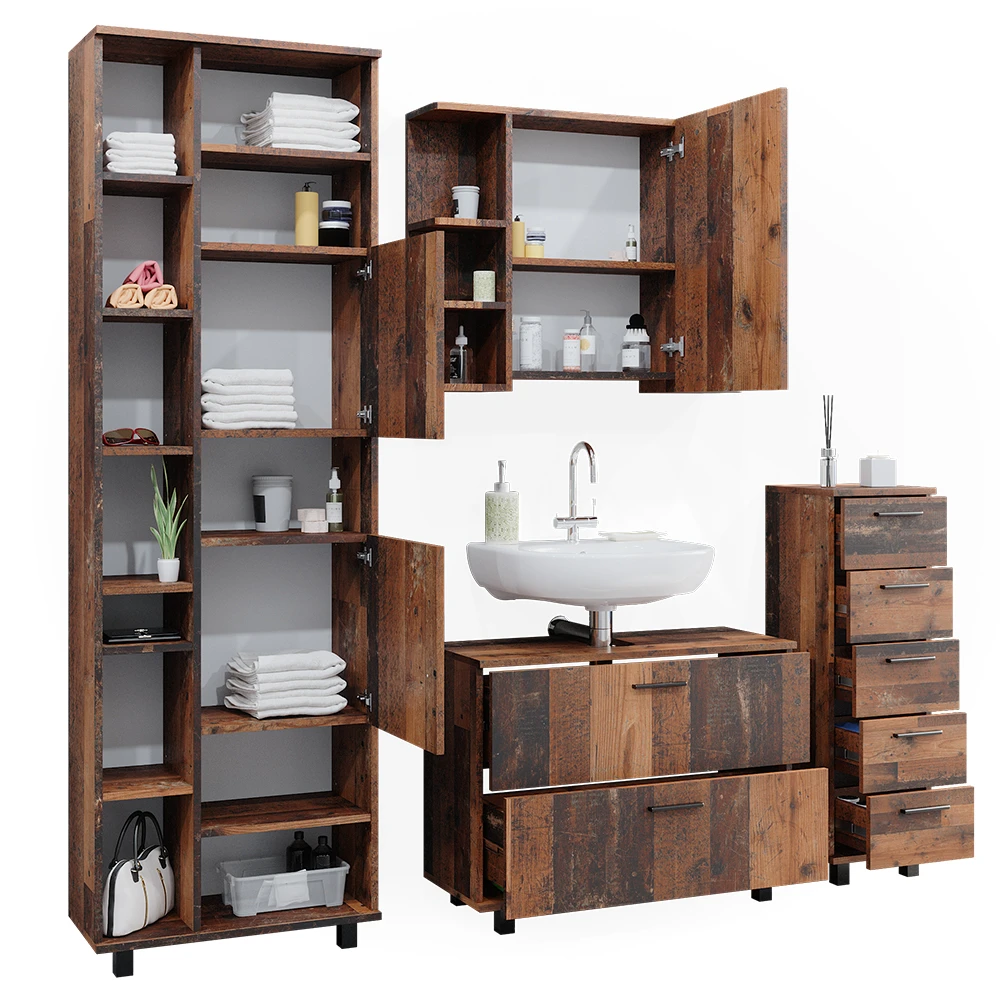 Badmöbel Set "Ilias" Eiche Rustikal 4 Teile, Mit Hochschrank Vicco 9 Badmöbel Set "Ilias" Eiche Rustikal 4 Teile, Mit Hochschrank Vicco – Bild 7