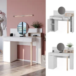 Schminktisch "Olivia" Weiß/Sonoma 110 Cm Mit Spiegel Vicco -Möbel Store 20235410 m5432 02 ol