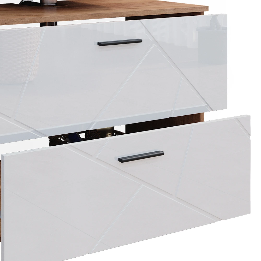 Badmöbel Set "Irma" Eiche/Weiß Hochglanz 3 Teile, Mit Unterschrank 80 Cm Vicco 8 Badmöbel Set "Irma" Eiche/Weiß Hochglanz 3 Teile, Mit Unterschrank 80 Cm Vicco – Bild 6