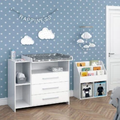 Kinderzimmer-Set "Oskar" Weiß 2 Teile, Mit Wickelkommode Und Bücherregal Vicco -Möbel Store 20240119 m6439 04 ol