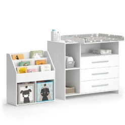 Kinderzimmer-Set "Oskar" Weiß 2 Teile, Mit Wickelkommode Und Bücherregal Vicco -Möbel Store 20240119 m6439 07 ol