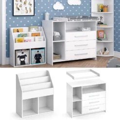 Kinderzimmer-Set "Oskar" Weiß 2 Teile, Mit Wickelkommode Und Bücherregal Vicco -Möbel Store 20240119 m6439 08 ol