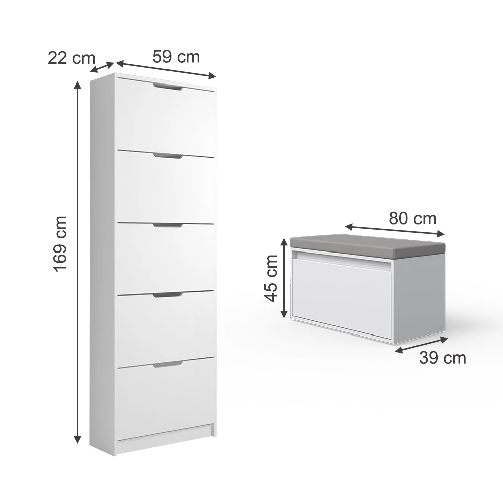 Schuhkipper "Luca" Weiß 2 Teile, Mit Sitzbank Vicco 5 Schuhkipper "Luca" Weiß 2 Teile, Mit Sitzbank Vicco – Bild 3