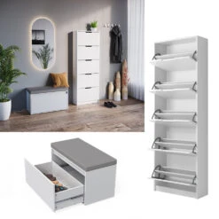 Schuhkipper "Luca" Weiß 2 Teile, Mit Sitzbank Vicco 17 Schuhkipper "Luca" Weiß 2 Teile, Mit Sitzbank Vicco -Möbel Store 20240119 m6444 08 ol