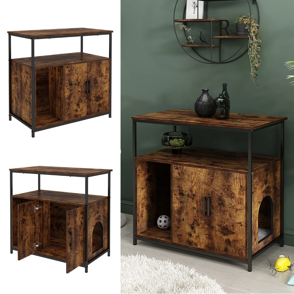 Vicco Katzenschrank Für Katzentoilette "Fyrk", Eiche Rustikal/Schwarz, 80 X 76.5 Cm Mit Zwei Türen Für Einfache Pflege 4 Vicco Katzenschrank Für Katzentoilette "Fyrk", Eiche Rustikal/Schwarz, 80 X 76.5 Cm Mit Zwei Türen Für Einfache Pflege – Bild 2