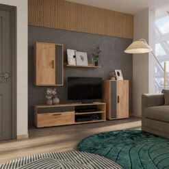 Wohnwand "Berno" Goldkraft Eiche/Anthrazit 4er Set Vicco -Möbel Store 20240202 m6341 04 ol