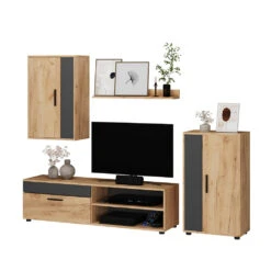 Wohnwand "Berno" Goldkraft Eiche/Anthrazit 4er Set Vicco -Möbel Store 20240202 m6341 07 ol