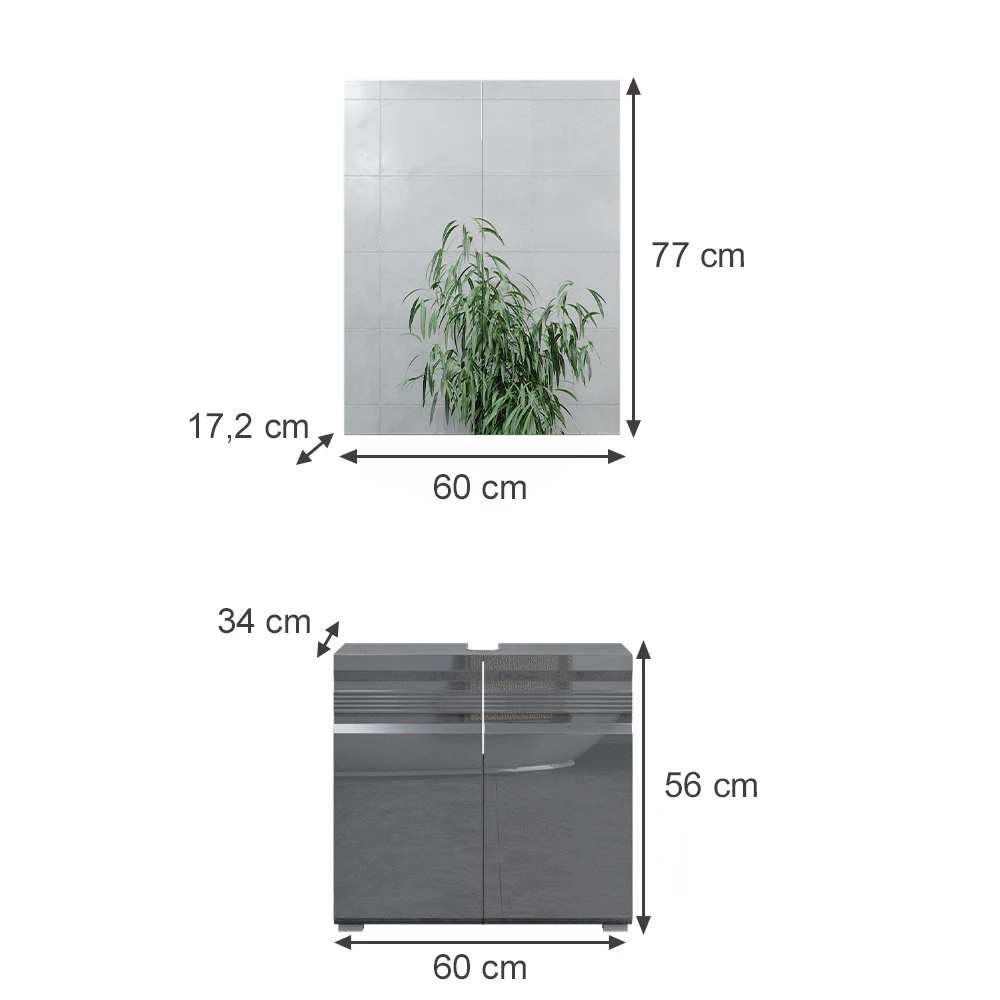 Badmöbel Set "Freddy" Anthrazit Hochglanz 2 Teile Vicco 5 Badmöbel Set "Freddy" Anthrazit Hochglanz 2 Teile Vicco – Bild 3