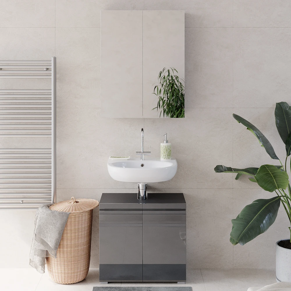 Badmöbel Set "Freddy" Anthrazit Hochglanz 2 Teile Vicco 6 Badmöbel Set "Freddy" Anthrazit Hochglanz 2 Teile Vicco – Bild 4