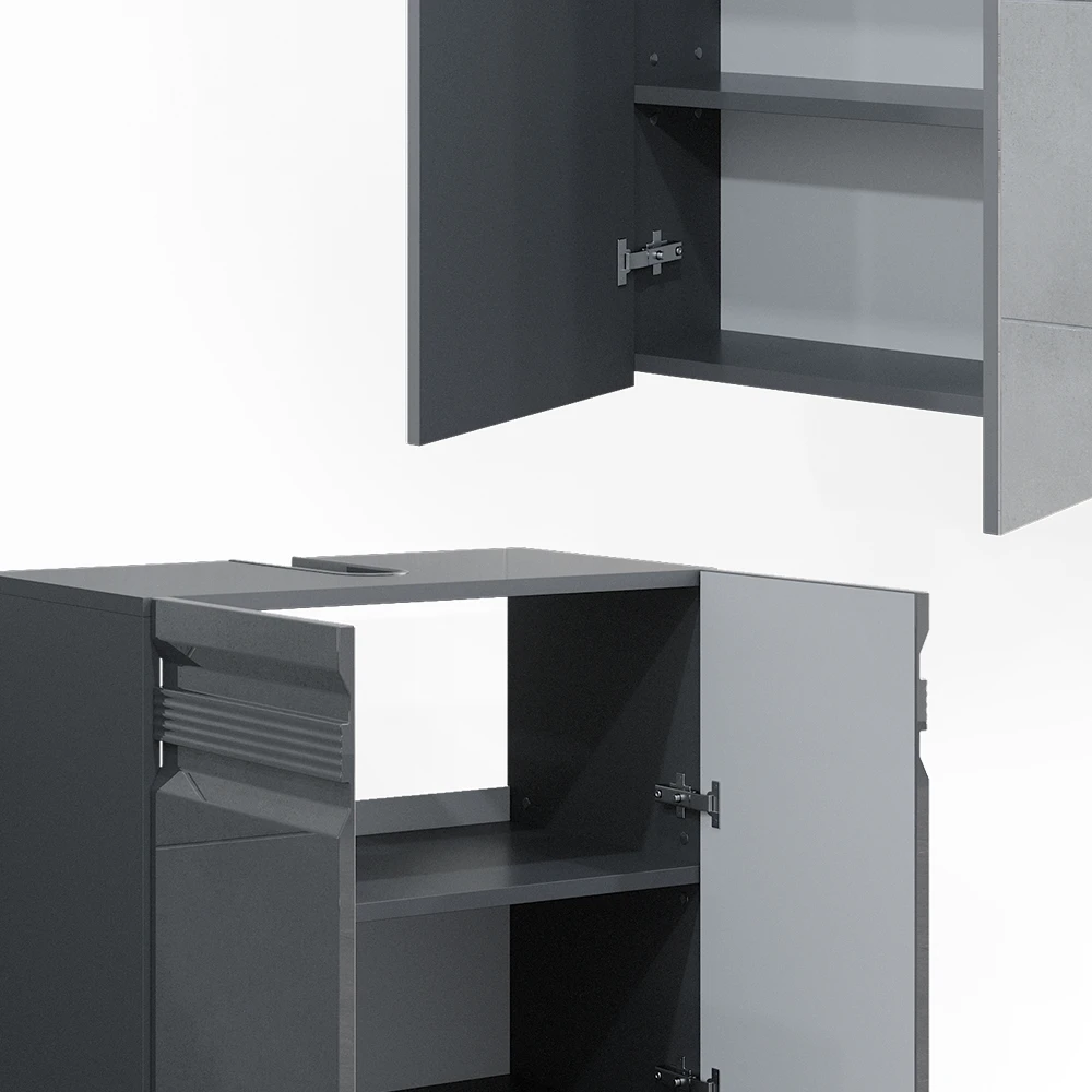 Badmöbel Set "Freddy" Anthrazit Hochglanz 2 Teile Vicco 8 Badmöbel Set "Freddy" Anthrazit Hochglanz 2 Teile Vicco – Bild 6