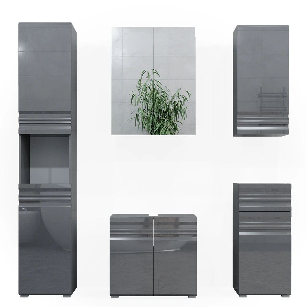 Badmöbel Set "Freddy" Anthrazit Hochglanz 5 Teile Vicco 3 Badmöbel Set "Freddy" Anthrazit Hochglanz 5 Teile Vicco