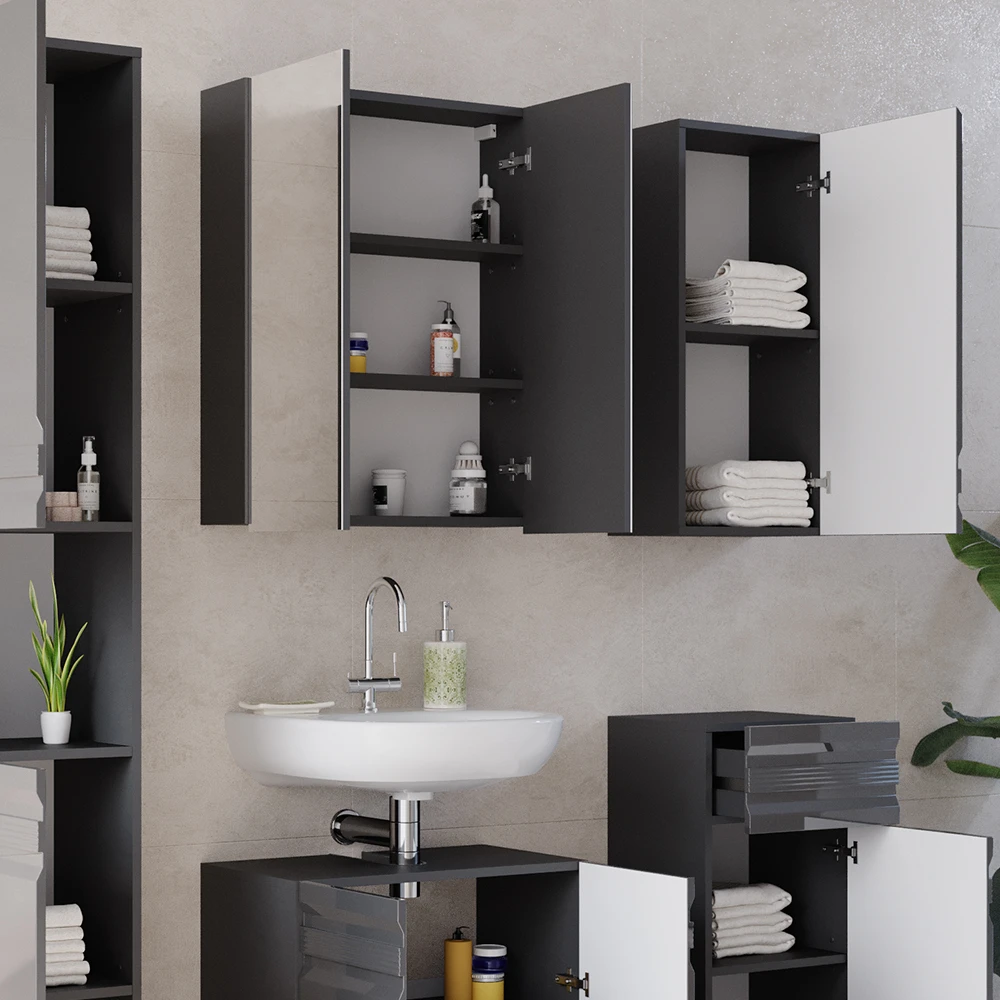 Badmöbel Set "Freddy" Anthrazit Hochglanz 5 Teile Vicco 7 Badmöbel Set "Freddy" Anthrazit Hochglanz 5 Teile Vicco – Bild 5