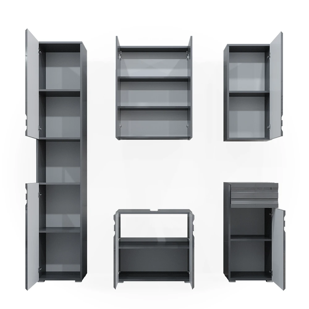 Badmöbel Set "Freddy" Anthrazit Hochglanz 5 Teile Vicco 9 Badmöbel Set "Freddy" Anthrazit Hochglanz 5 Teile Vicco – Bild 7