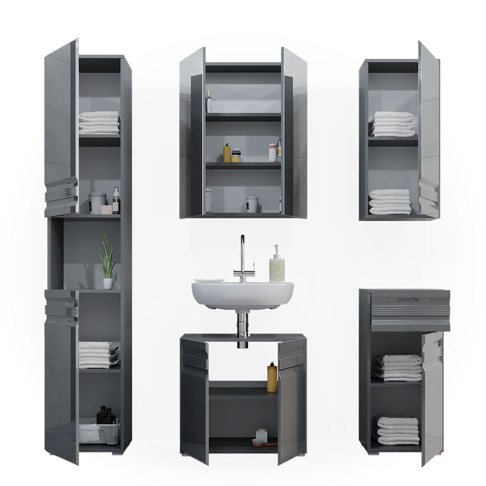 Badmöbel Set "Freddy" Anthrazit Hochglanz 5 Teile Vicco 10 Badmöbel Set "Freddy" Anthrazit Hochglanz 5 Teile Vicco – Bild 8