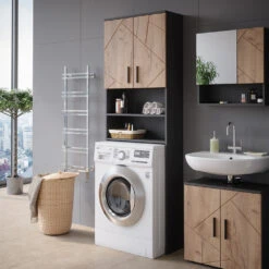 Waschmaschinenschrank "Irma" Anthrazit/Eiche 64 X 190.5 Cm Vicco -Möbel Store 20240209 m4734 04 ol