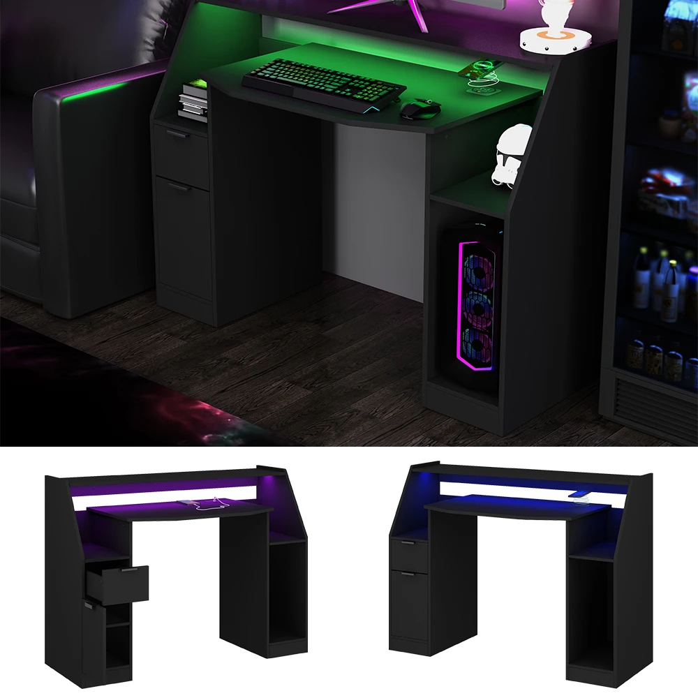 Gaming Tisch "Tails" Schwarz 123 X 55 Cm Mit LED & QI Livinity 4 Gaming Tisch "Tails" Schwarz 123 X 55 Cm Mit LED & QI Livinity – Bild 2