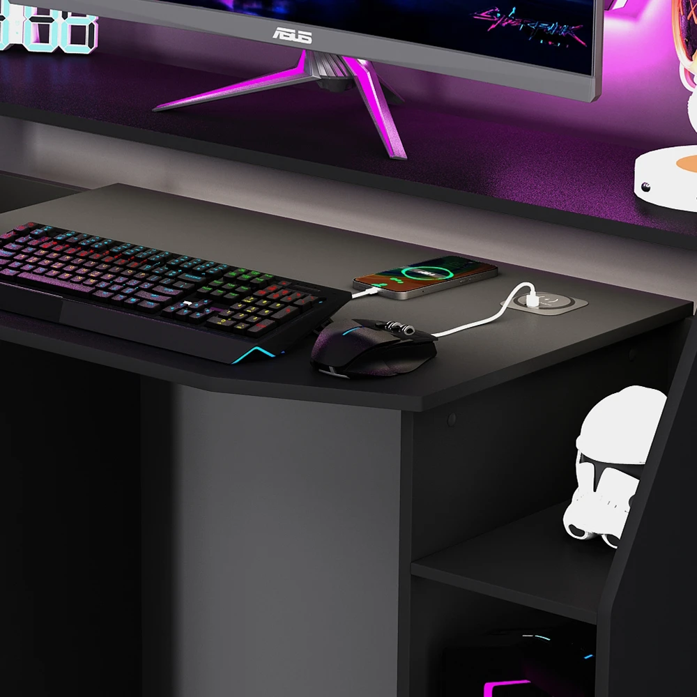 Gaming Tisch "Tails" Schwarz 123 X 55 Cm Mit LED & QI Livinity 7 Gaming Tisch "Tails" Schwarz 123 X 55 Cm Mit LED & QI Livinity – Bild 5