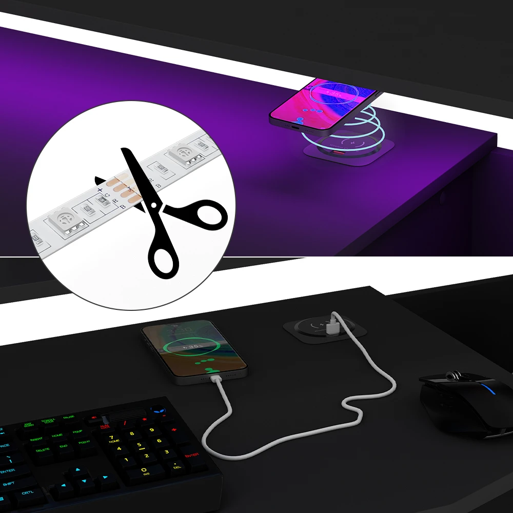 Gaming Tisch "Tails" Schwarz 123 X 55 Cm Mit LED & QI Livinity 8 Gaming Tisch "Tails" Schwarz 123 X 55 Cm Mit LED & QI Livinity – Bild 6